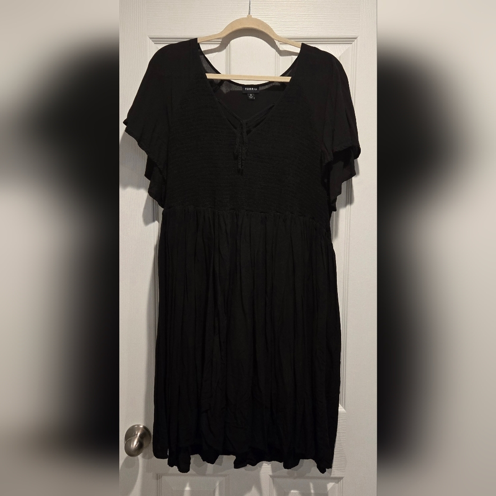Torrid Black Flowy V Neck Dress
